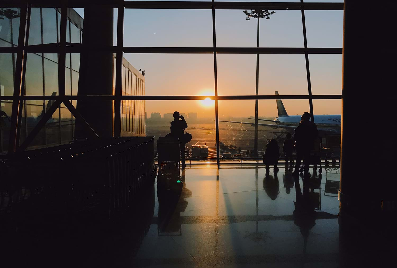 Sunset through airport window