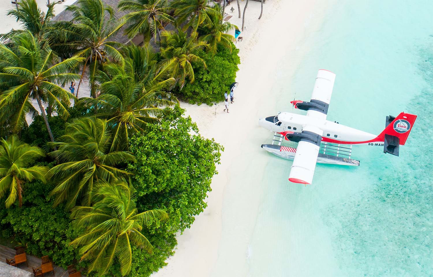 Seaplane landed at tropical beach