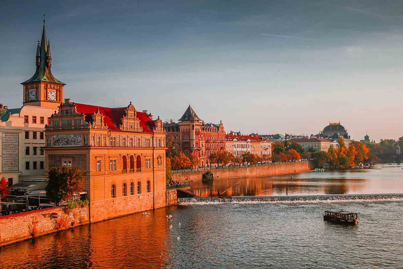 River in Europe at sunset