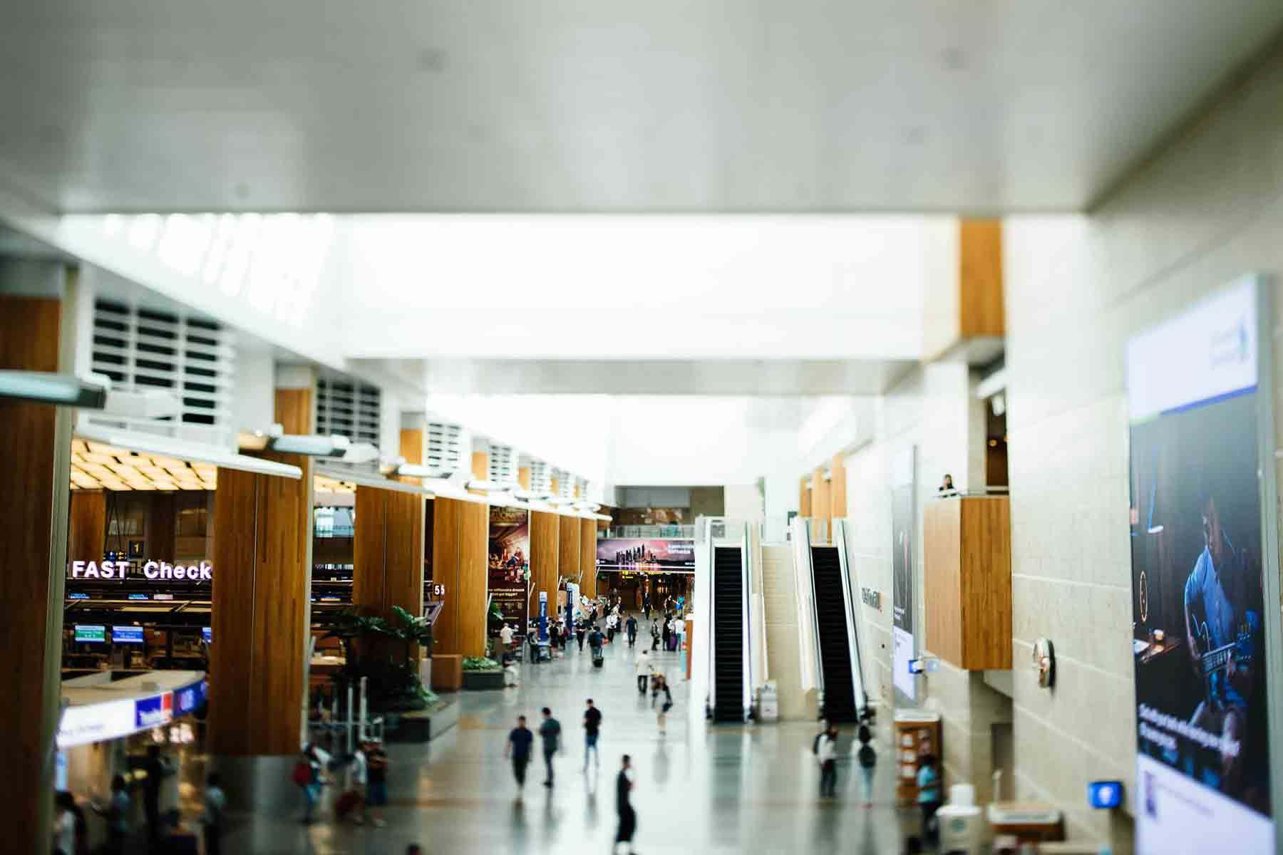 Busy airport interior