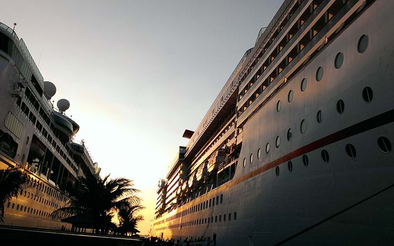 Sides of cruiseships at port