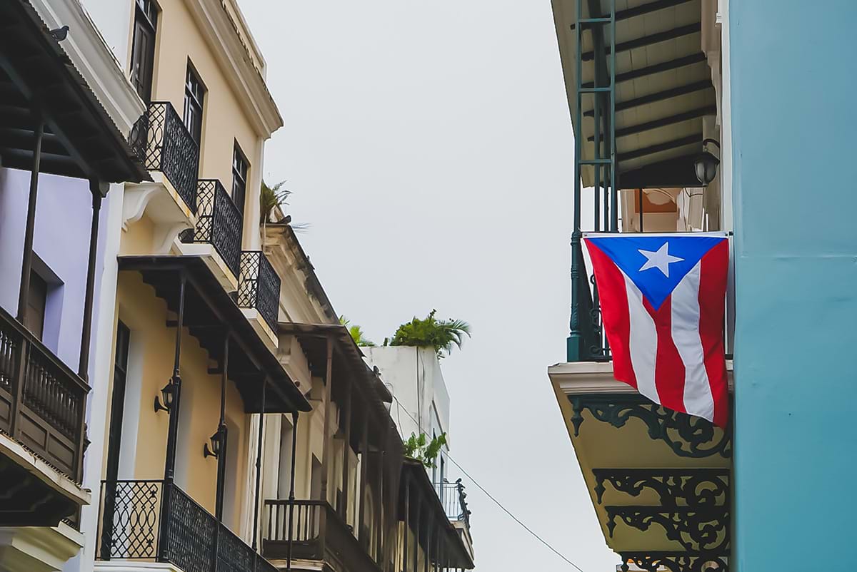 Puerto Rico flag hanging from balcony