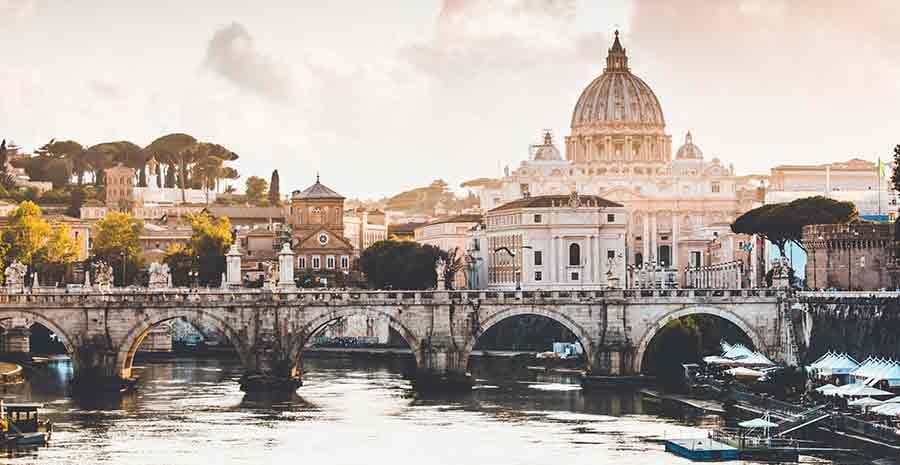 Skyline view of the Vatican city, bridge, water and architecture