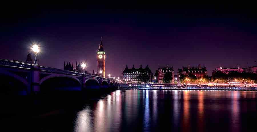 London city lights skyline at night