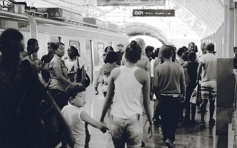 Crowd of people at train station 