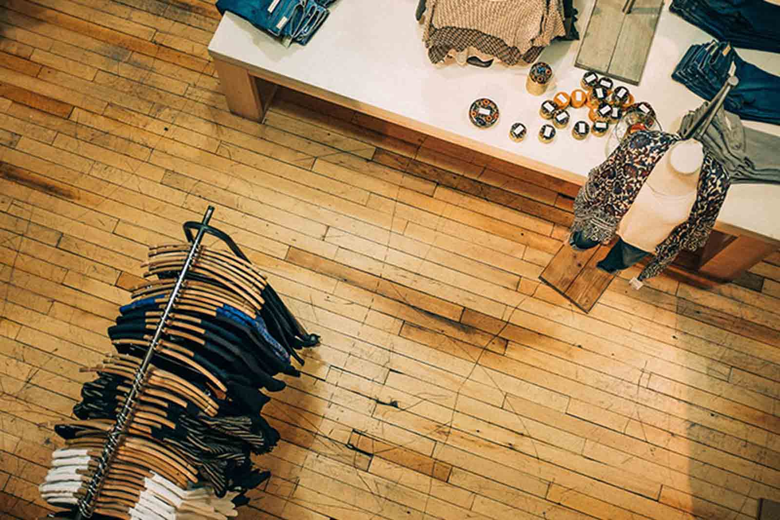 Hardwood floor of clothing shop