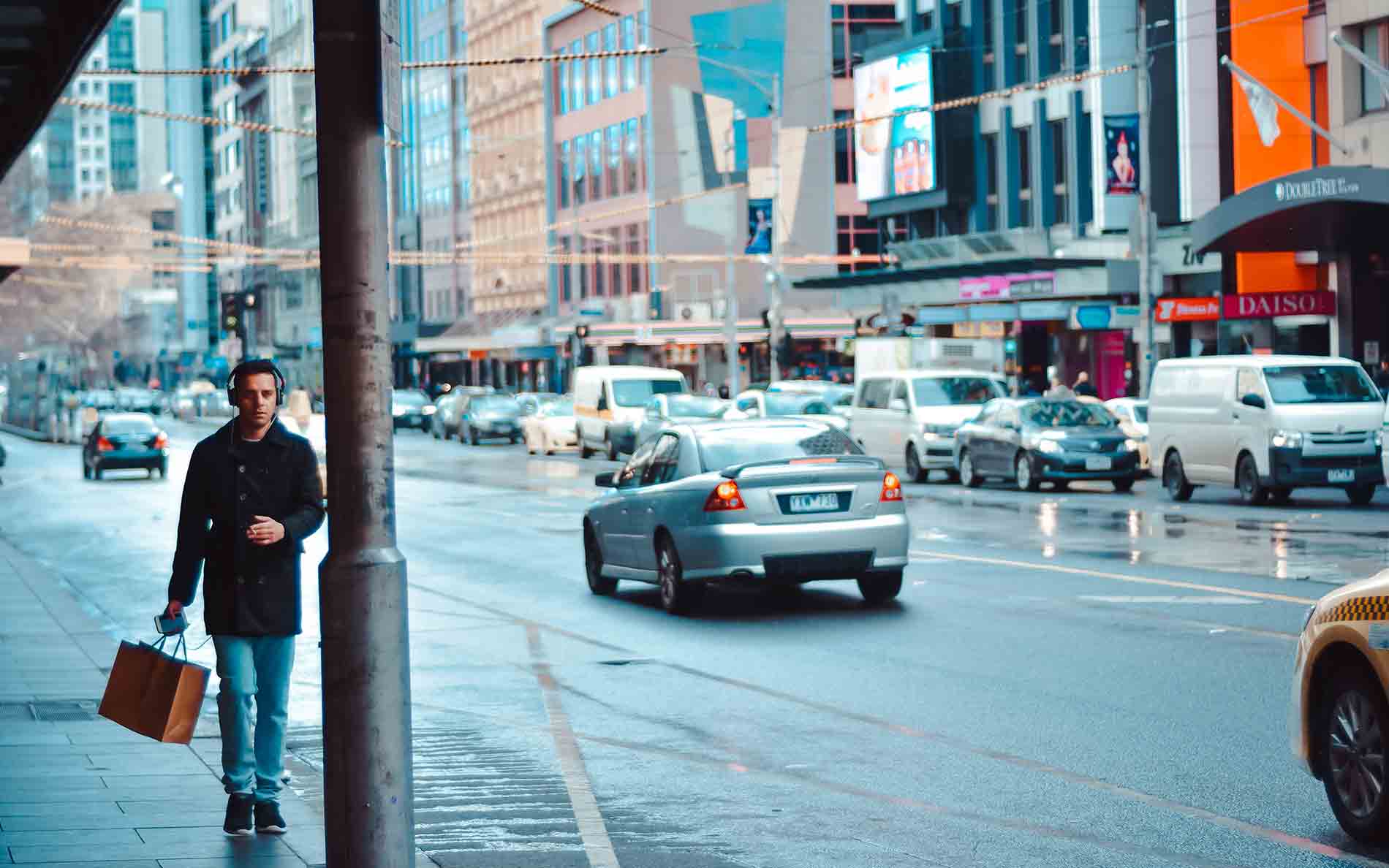 Busy downtown city street