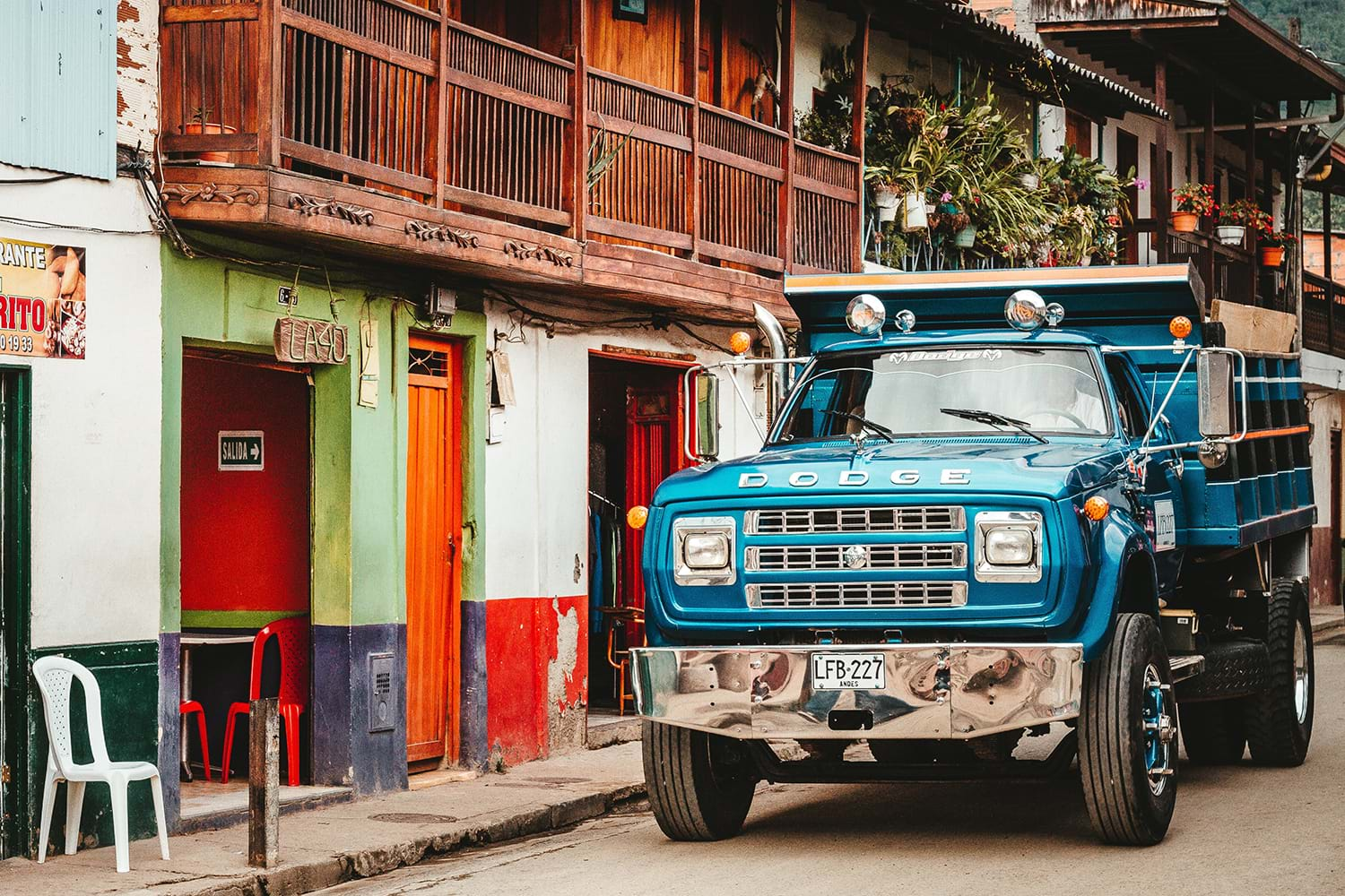 Columbia street with blue truck