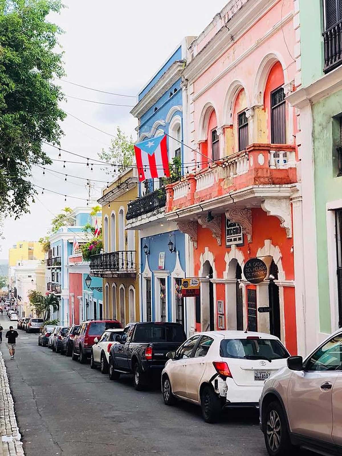 Row of colorful buildings on city street in Puerto Rico
