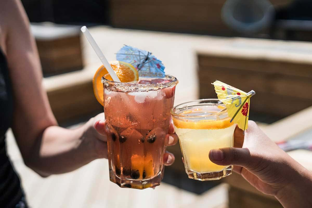 People toasting fruity drinks 