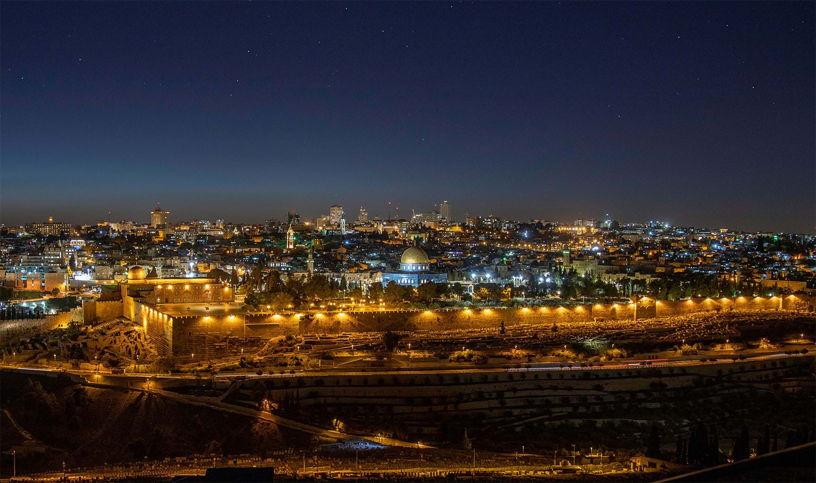 Lit up city in Israel at night