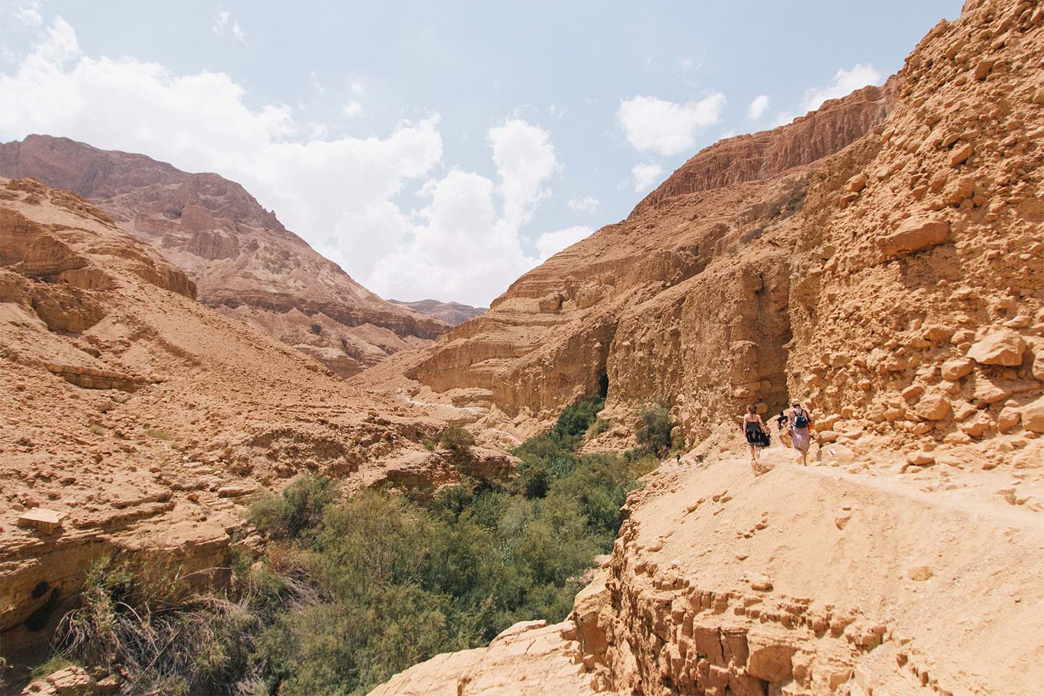 Small group walking through desert canyon