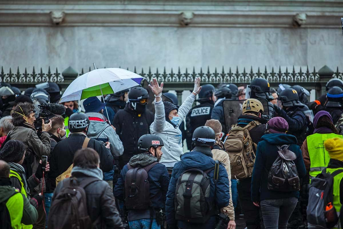 Crowd of demonstrators at protest 