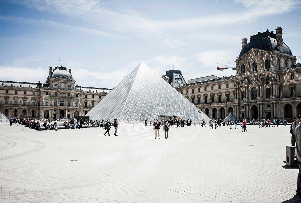 The Louvre courtyard with light layer of snow