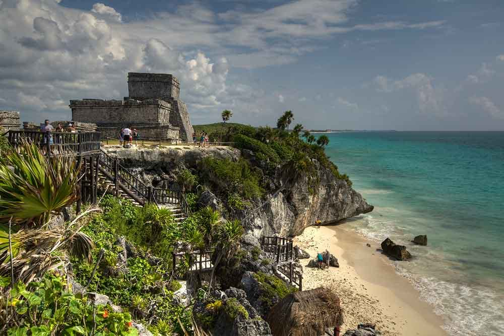 Historic ruins near coastal beach