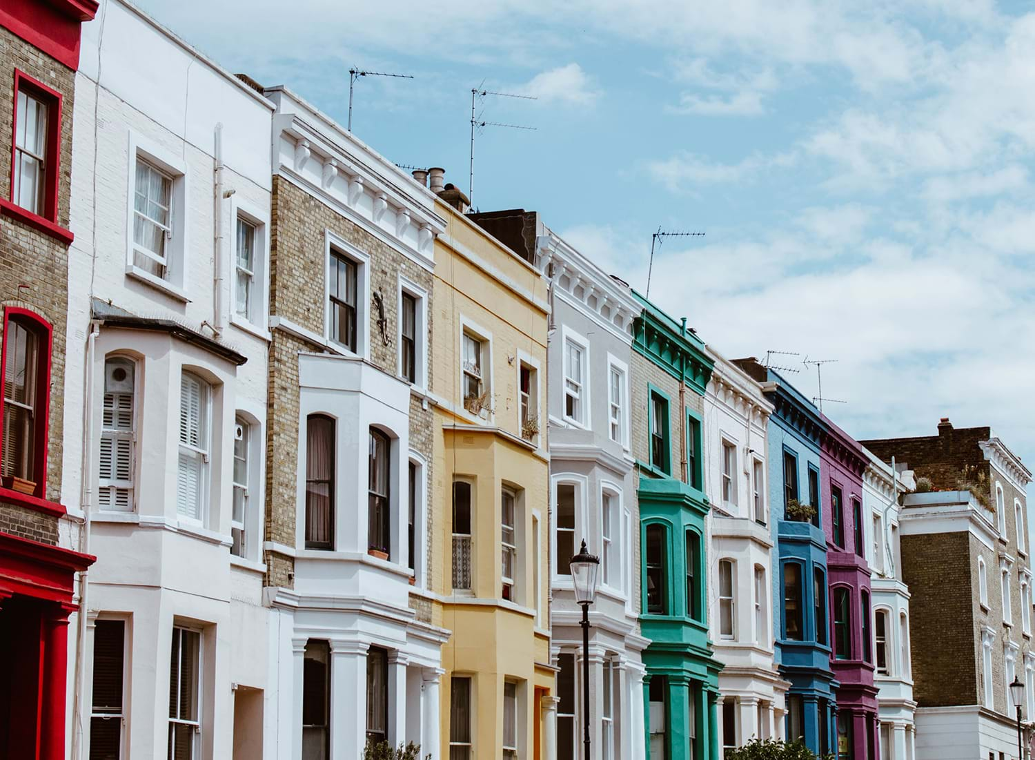 Row of different colored flats