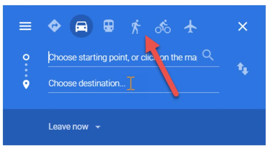 Arrow pointing to walking mode in Google Maps 