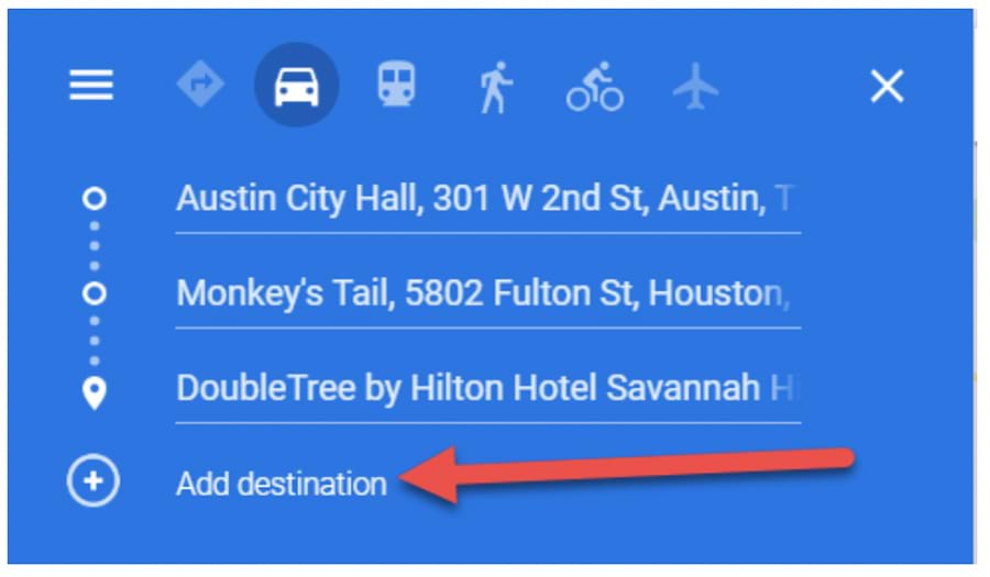 Google Maps trip with multiple stops