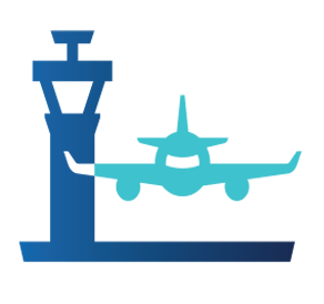 Plane and airport control tower graphic
