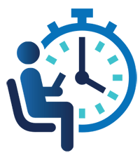 Sitting person and clock graphic
