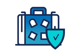 Graphic of luggage with secure checkmark icon