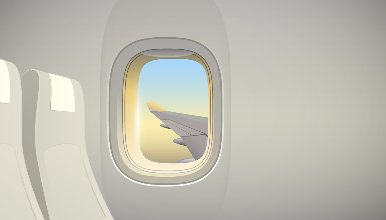 Illustration of interior airplane window