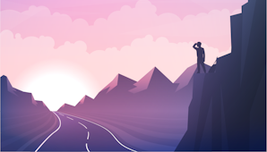 man on cliff over road illustration