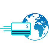 credit card flying around globe icon