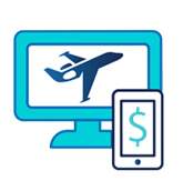 plane on computer screen and phone icon