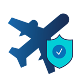 plane with secure checkmark icon