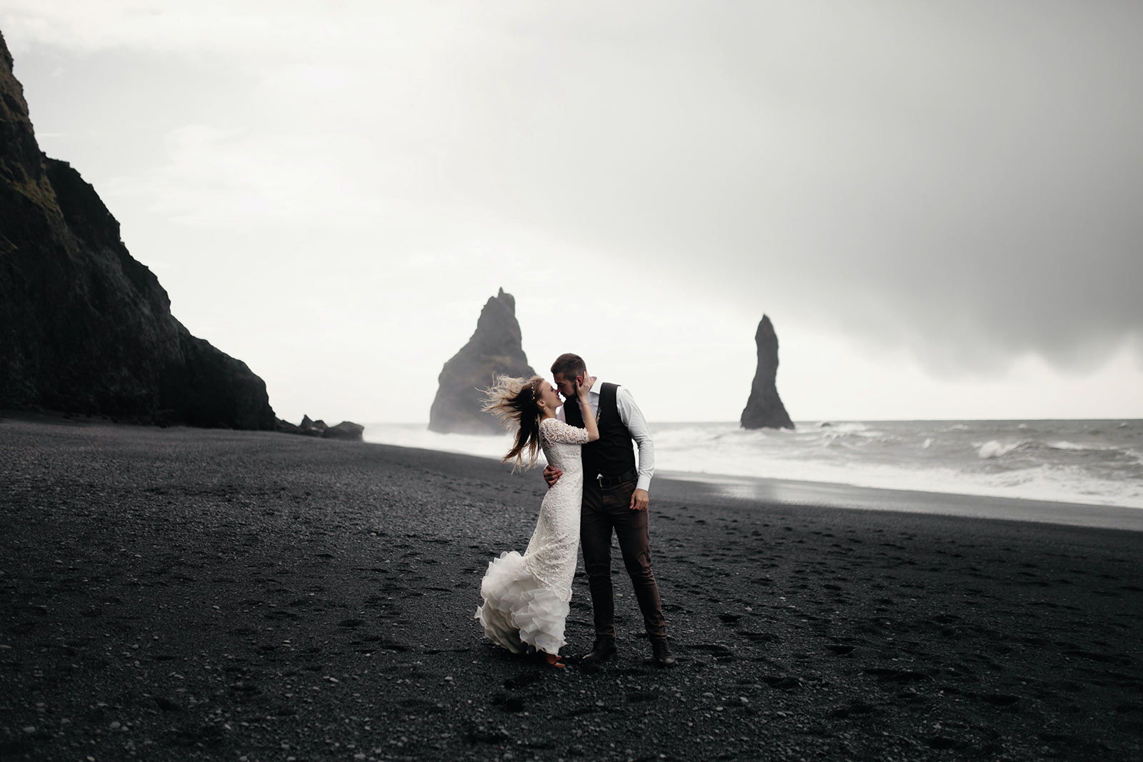 Wedding couple posing on beach