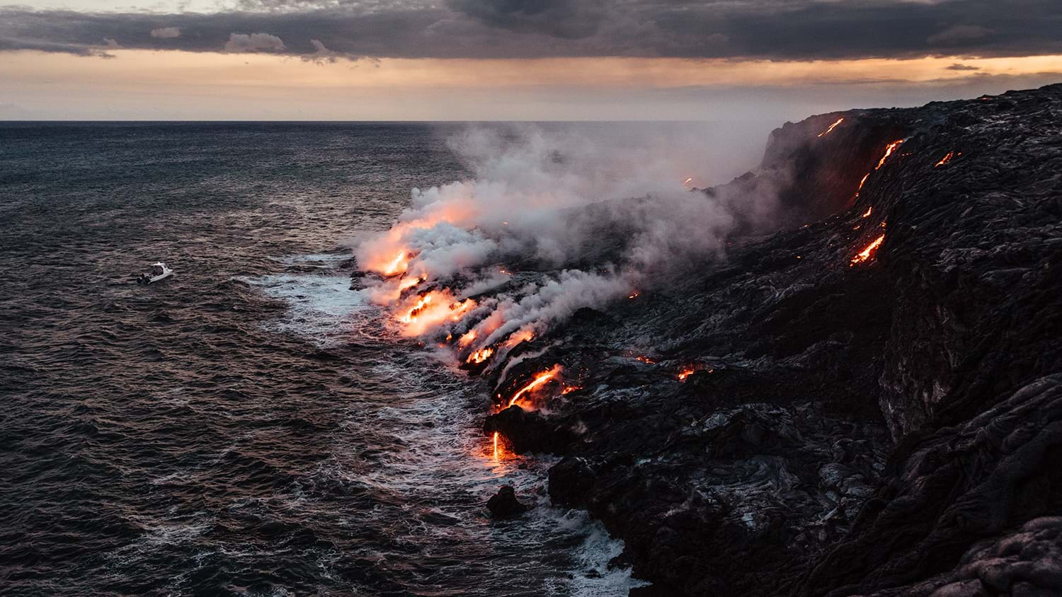 Molten rock and magma meets ocean