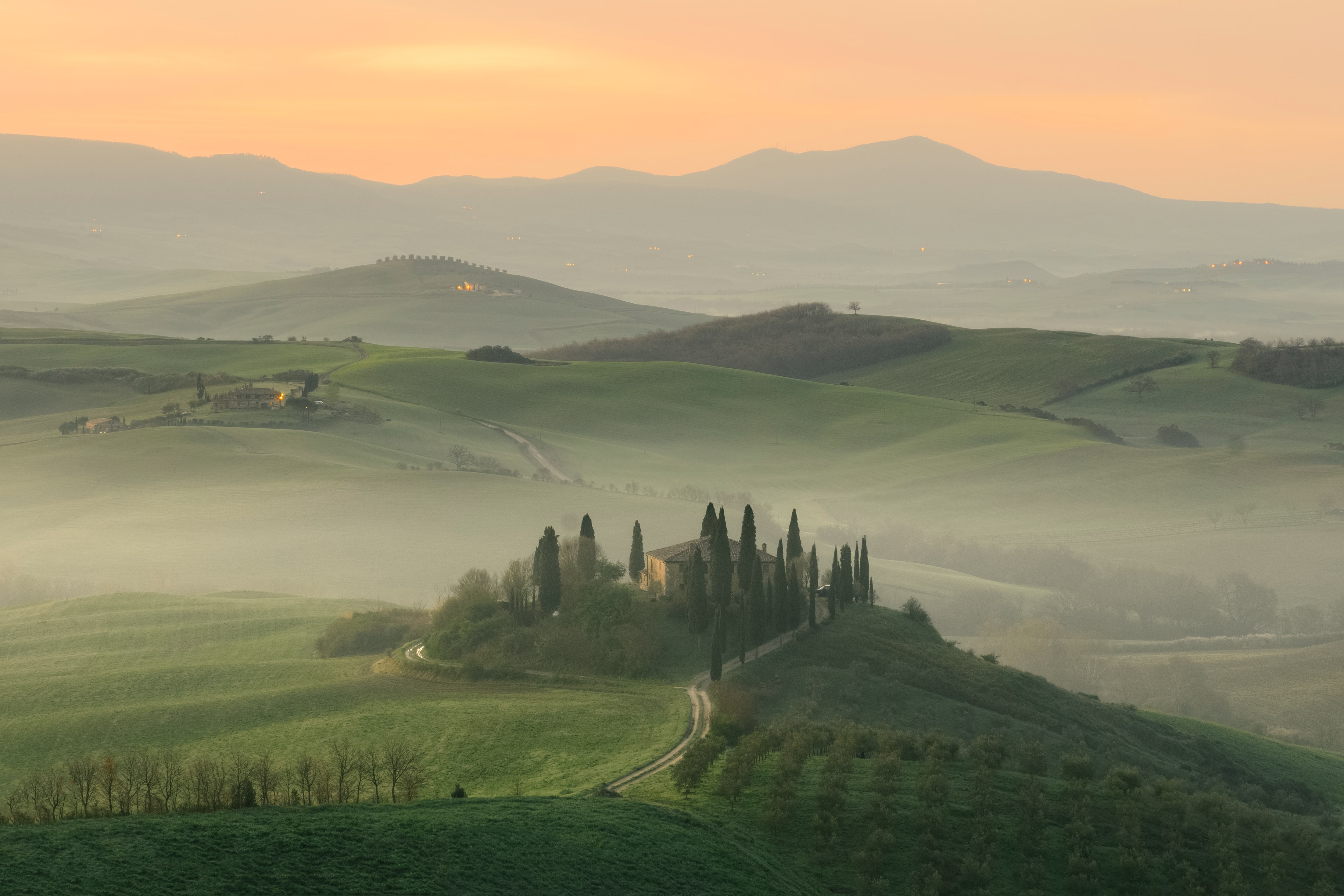 Fog covered rolling hills