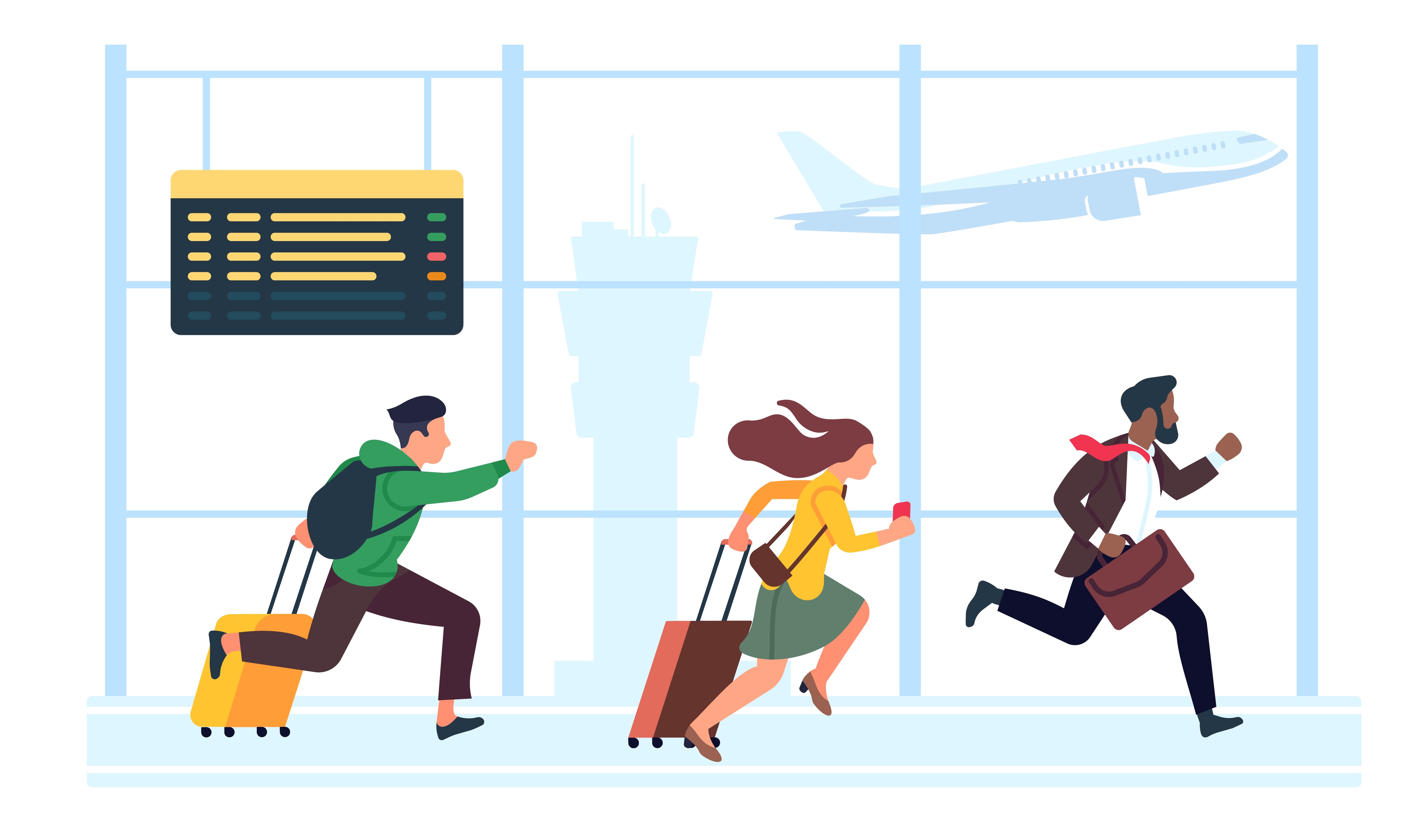 people late for plane graphic