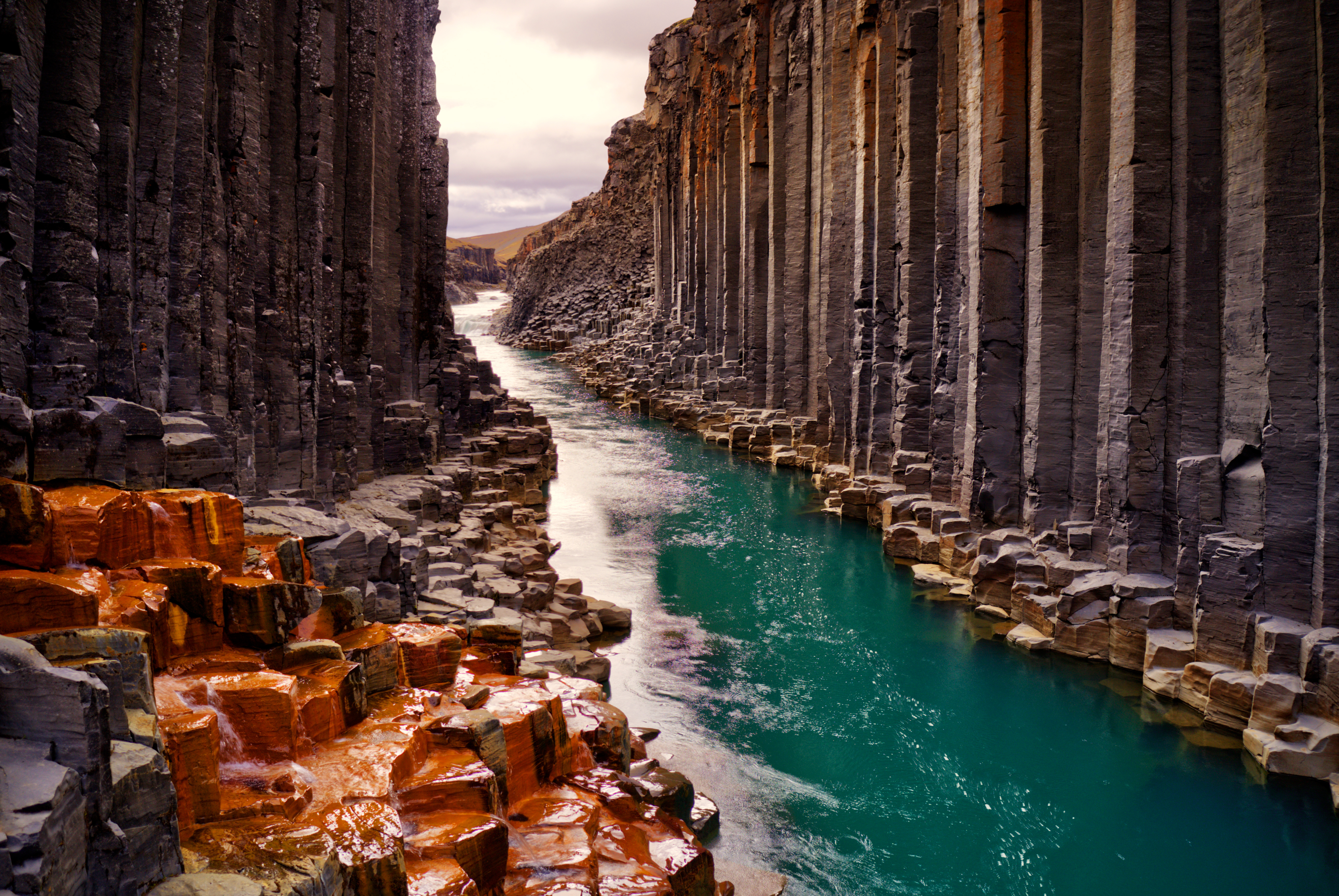 Basalt canyon with river, Iceland