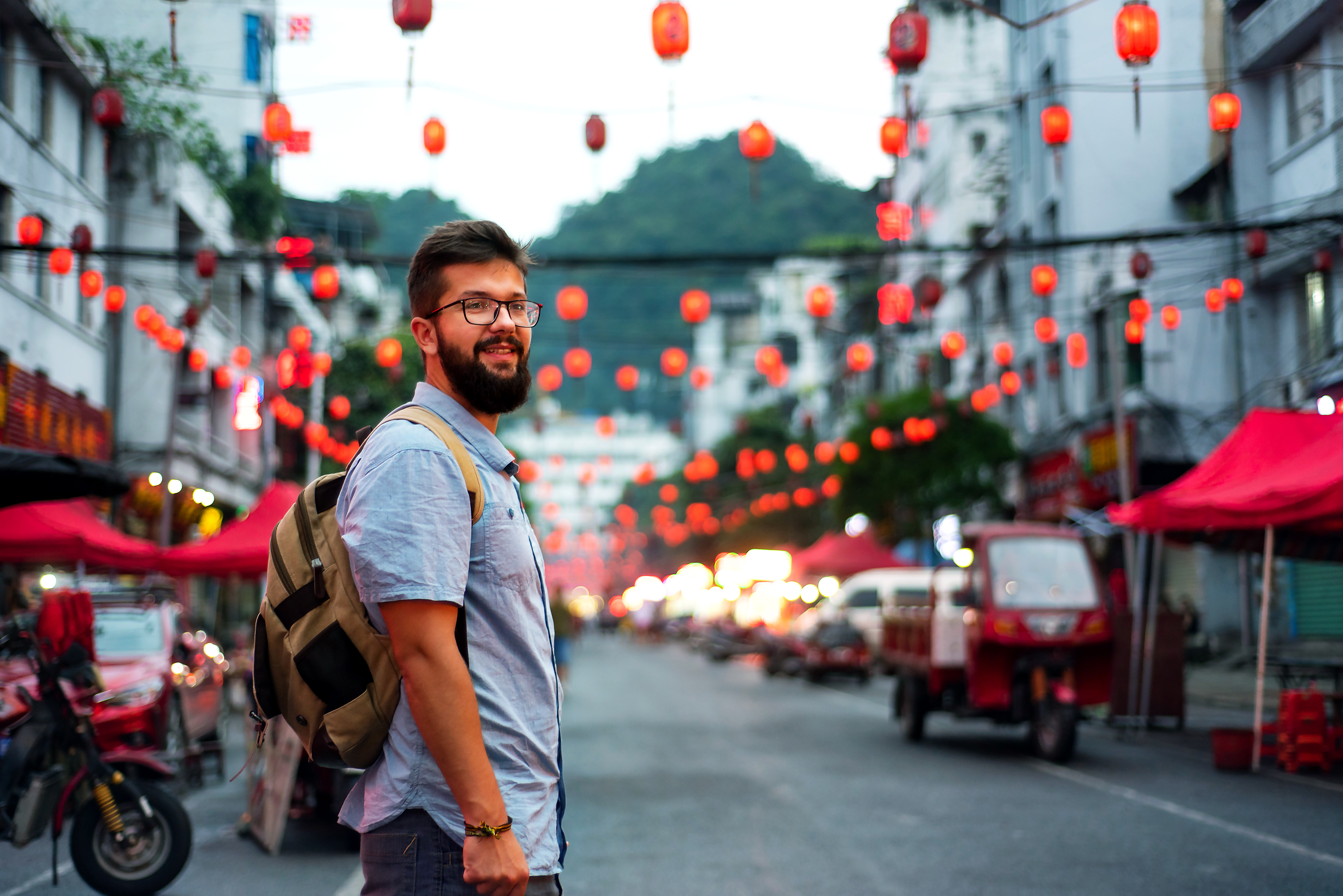 traveler exploring street market