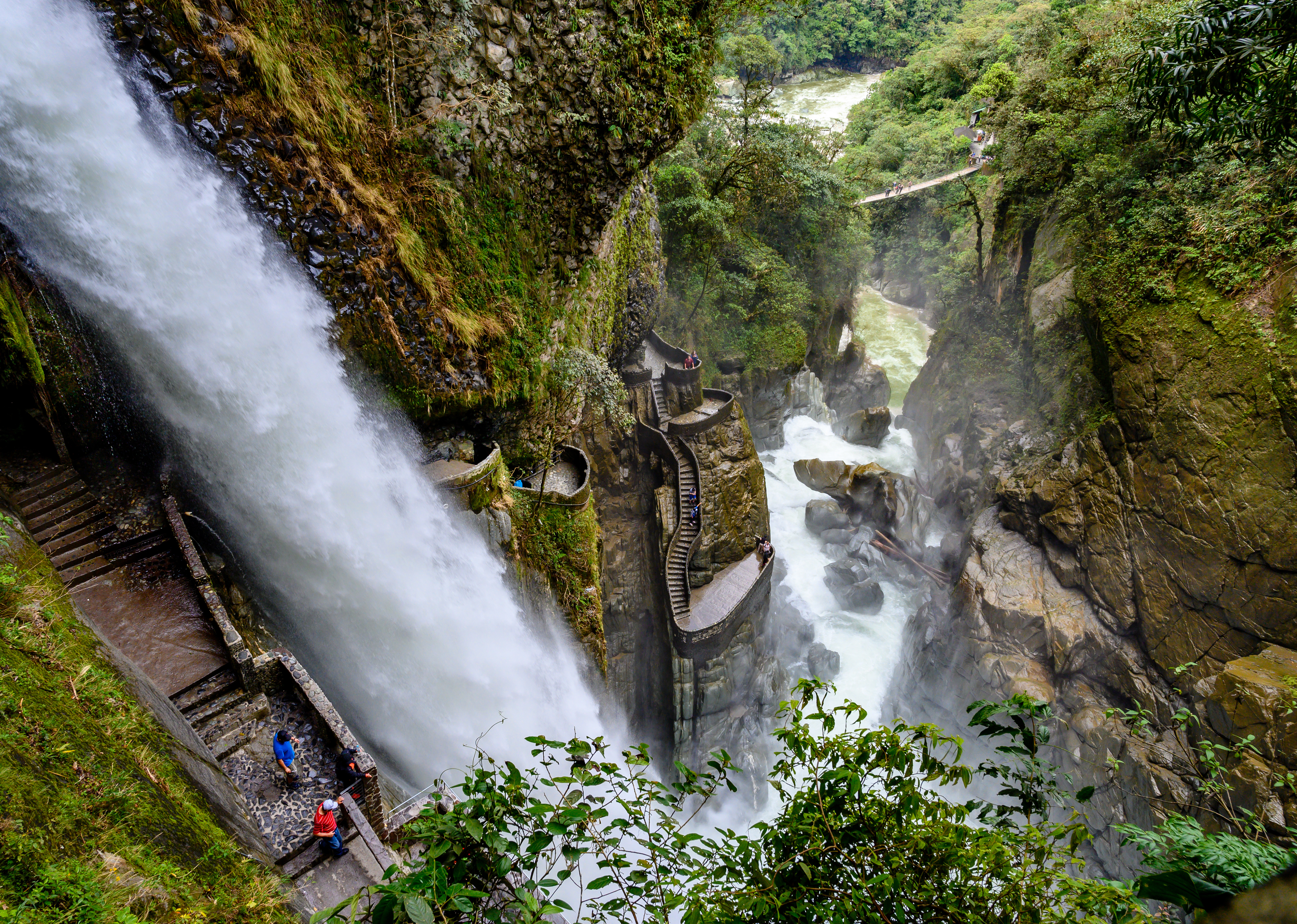 View of Del Diablo waterfall in Banos, Ecuador