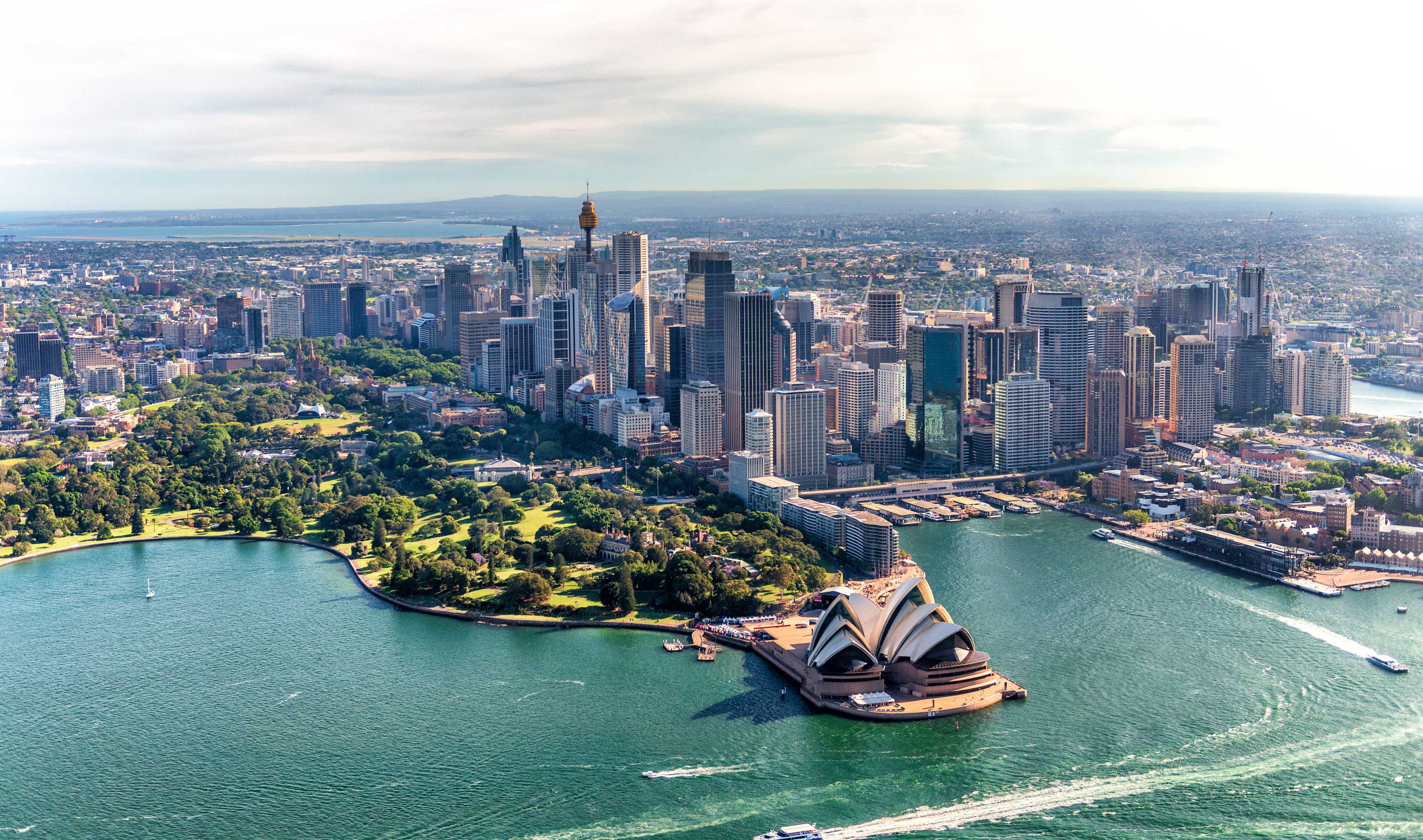 aerial view of Sydney skyline and Sydney Opera House