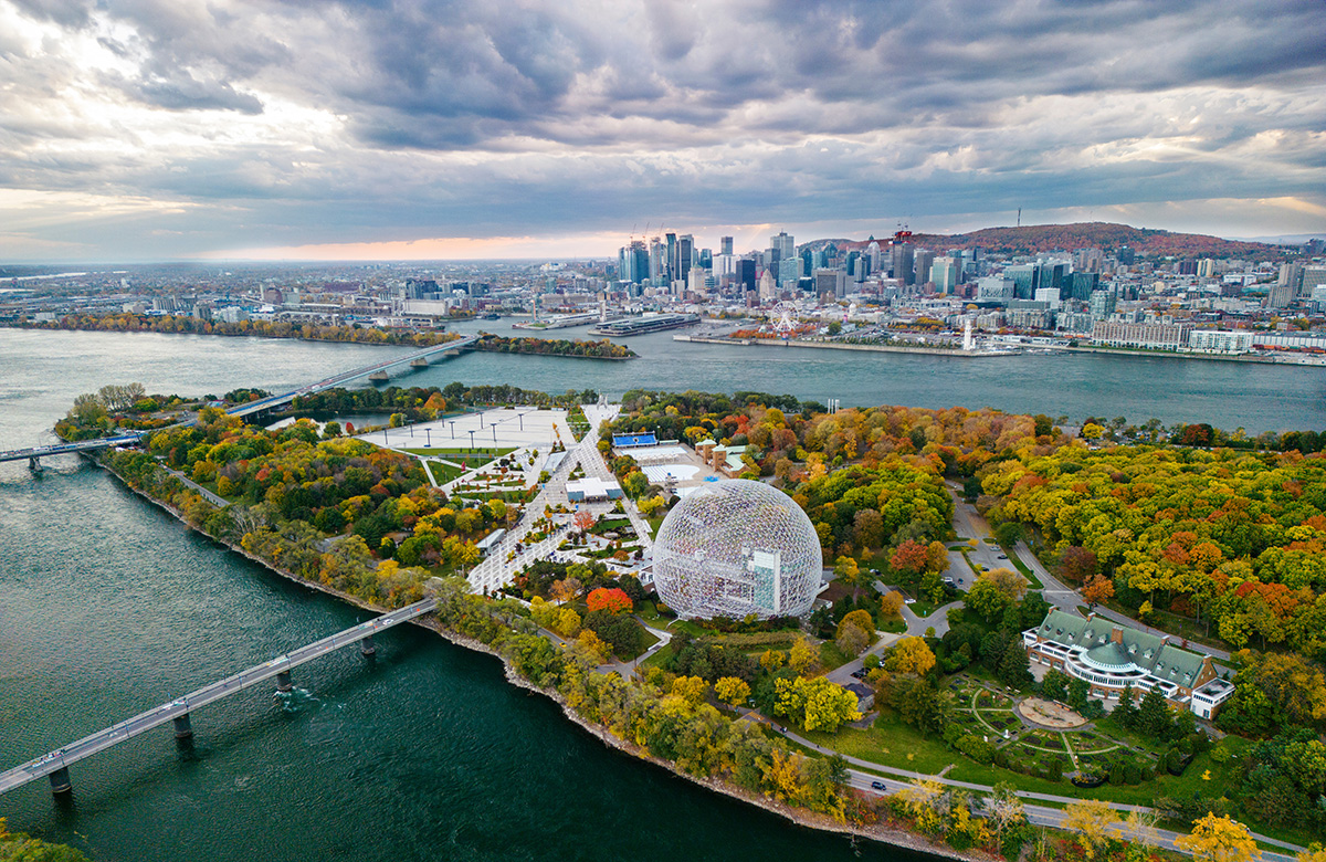 aerial view of Saint Helen's Island and Montreal, Canada