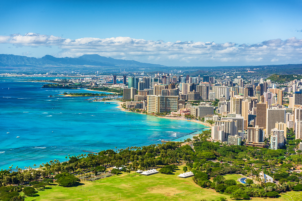 panoramic view of Honolulu, city and beaches
