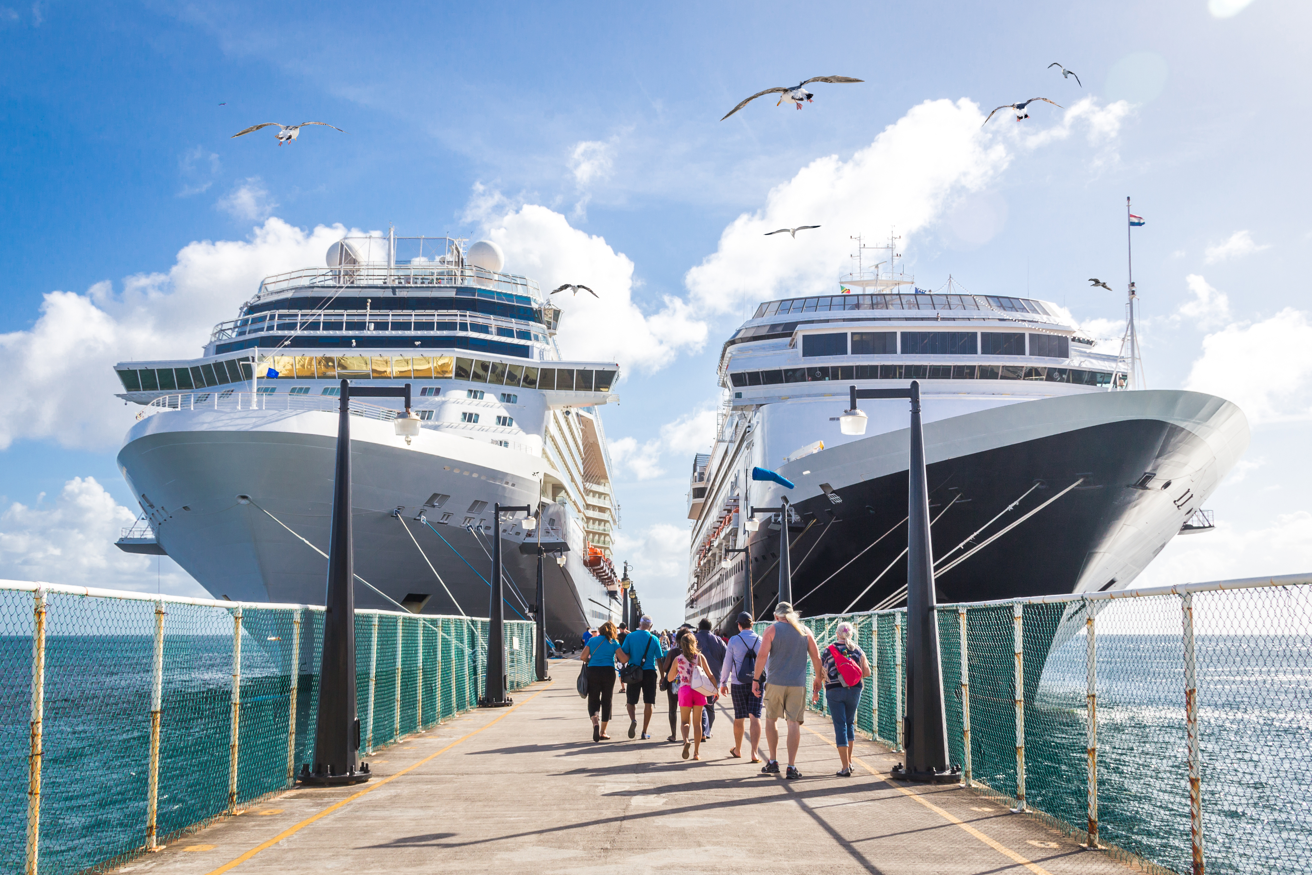 passengers return to docked cruise ships