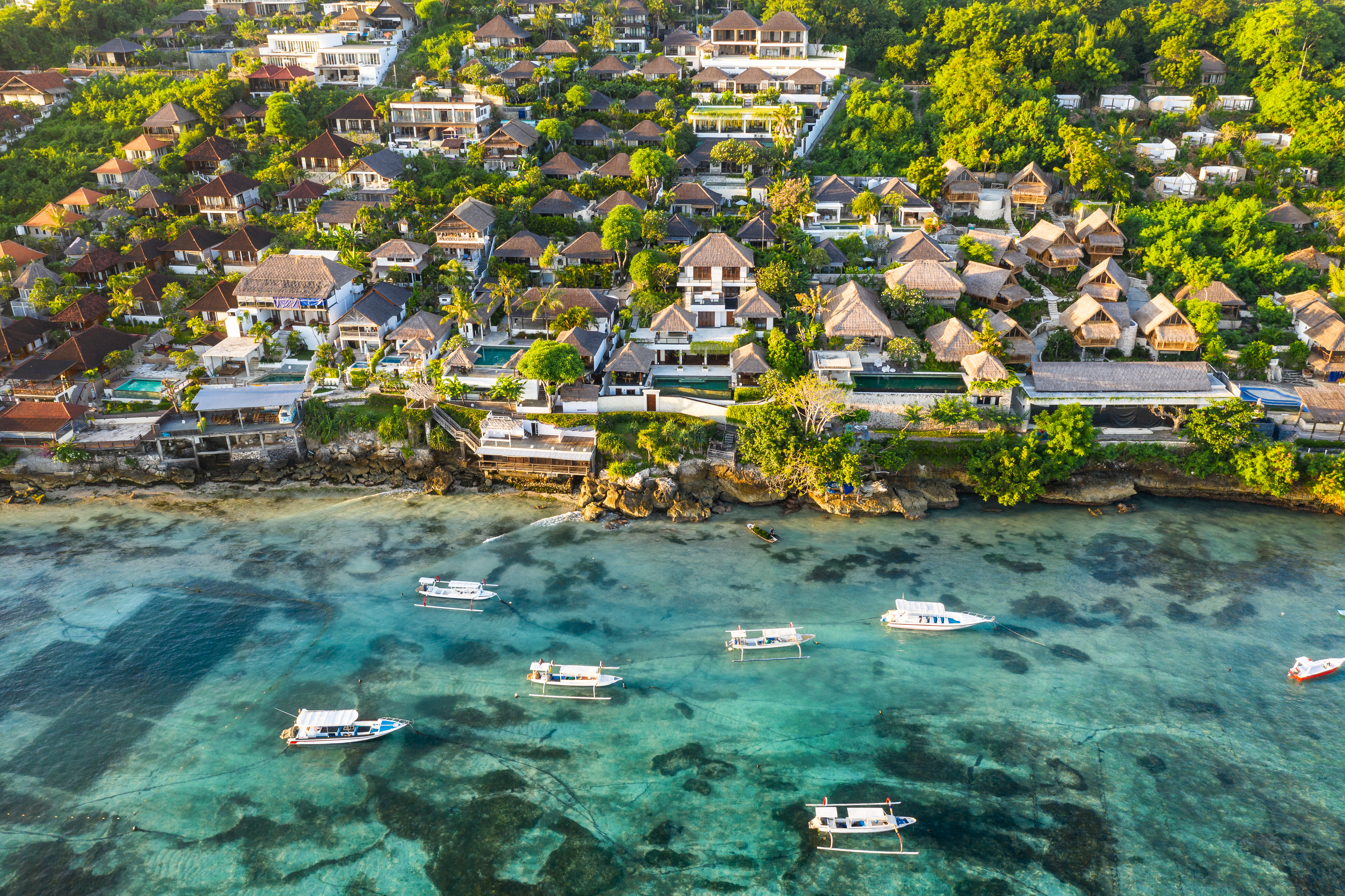 Luxury villas and hotels on beach in Bali