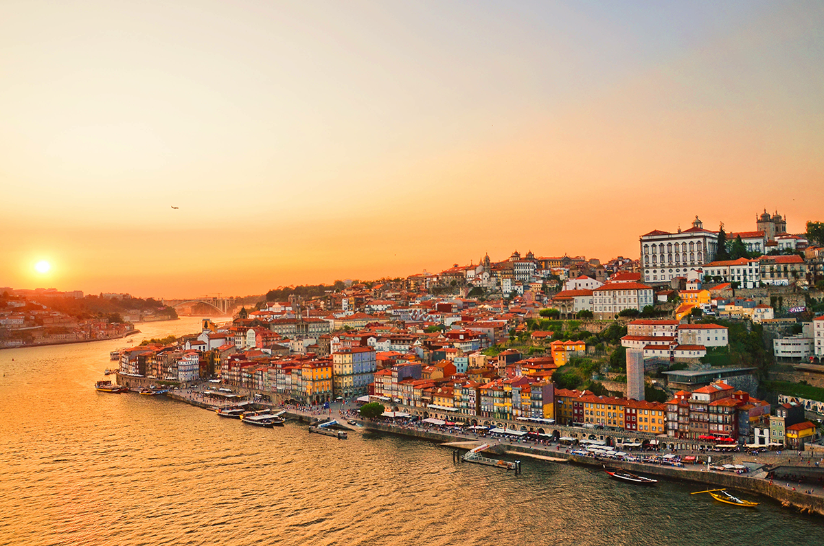 Sunset view of City of Porto, Portugal