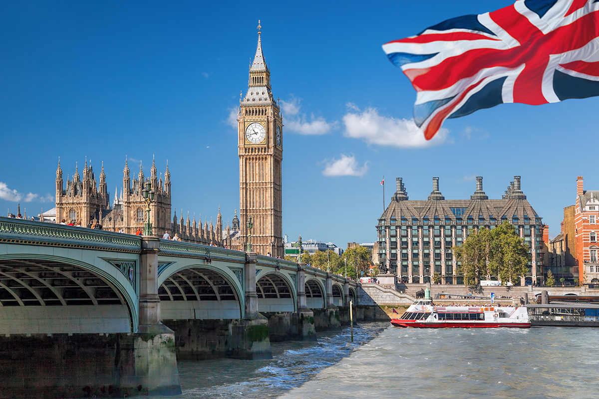 Big Ben and Parliament House, United Kingdom flag