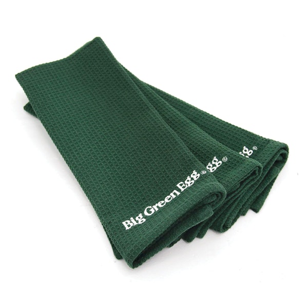 Official Big Green Egg tea towels, featuring high-quality waffle-weave cotton, and little wink from us embroidered in the corner.