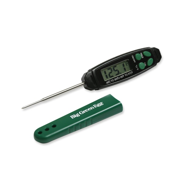 The sleekest thermometer we've got. Not only that, but it's the quickest, and reads up to blistering temps. It switches itself off too. Batteries included.