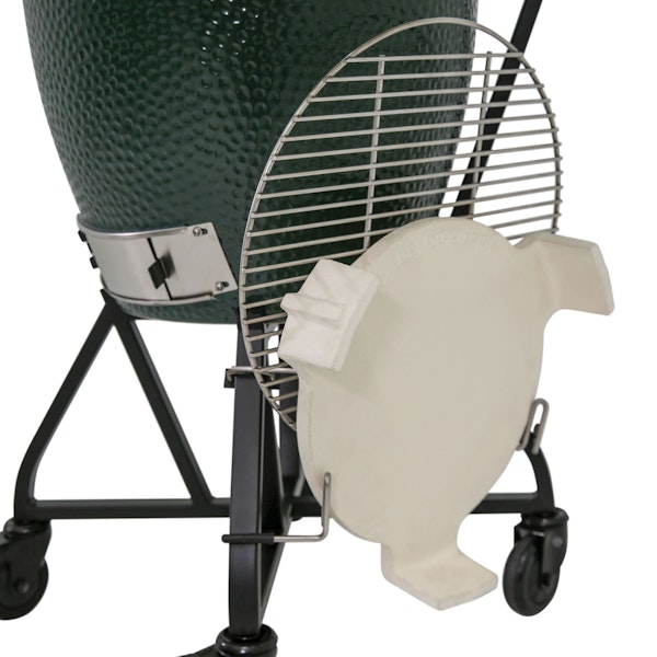 Tidy and convenient storage for your Big Green Egg surfaces — like searing grids or ConvEGGtors. Clamps onto your IntEGGrated Nest in seconds.