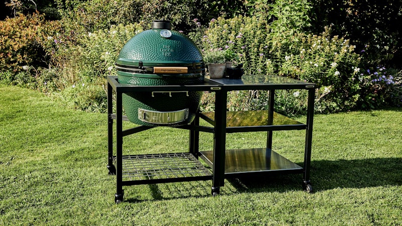 XL Big Green Egg in a Modular Nest Expansion frame with Stainless Steel inserts