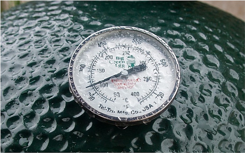 The EGG's characteristic dial, in the rain