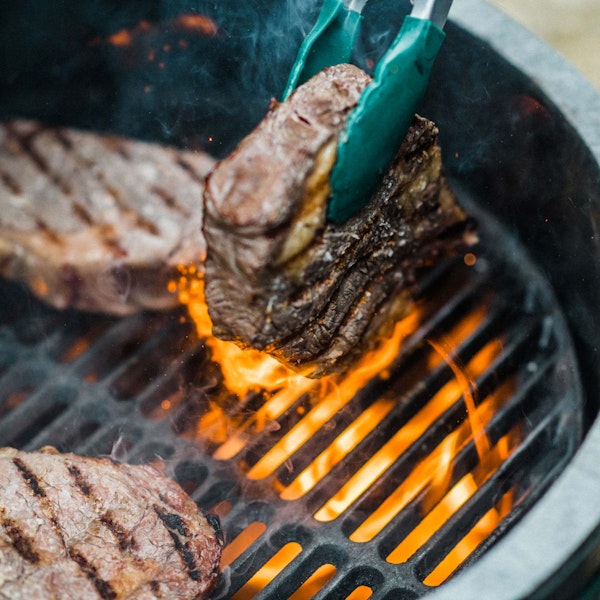 Searing Steak on the cast iron searing grid